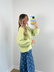 Wisteria Fuzzy Cardi - Lime