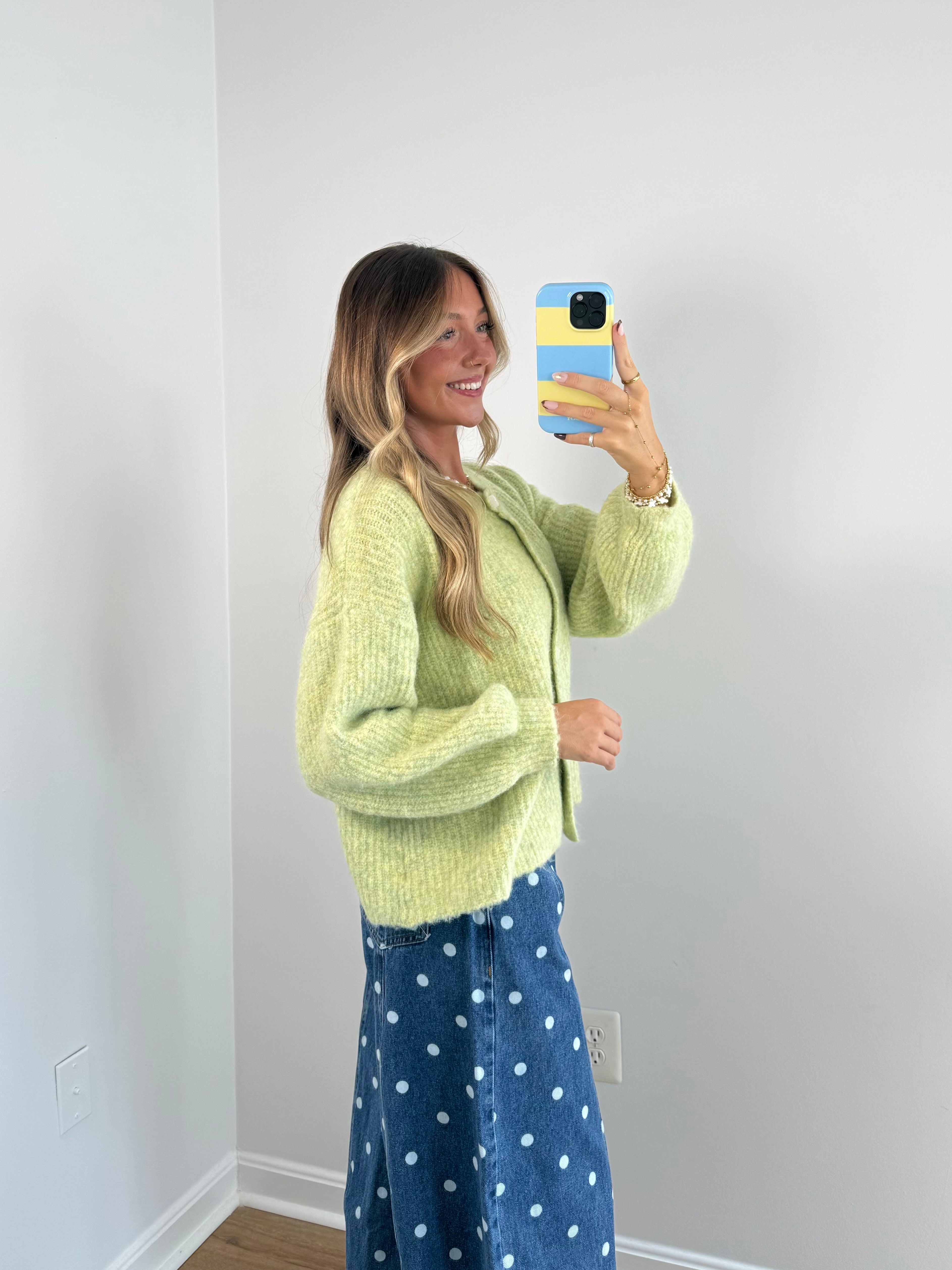 Wisteria Fuzzy Cardi - Lime