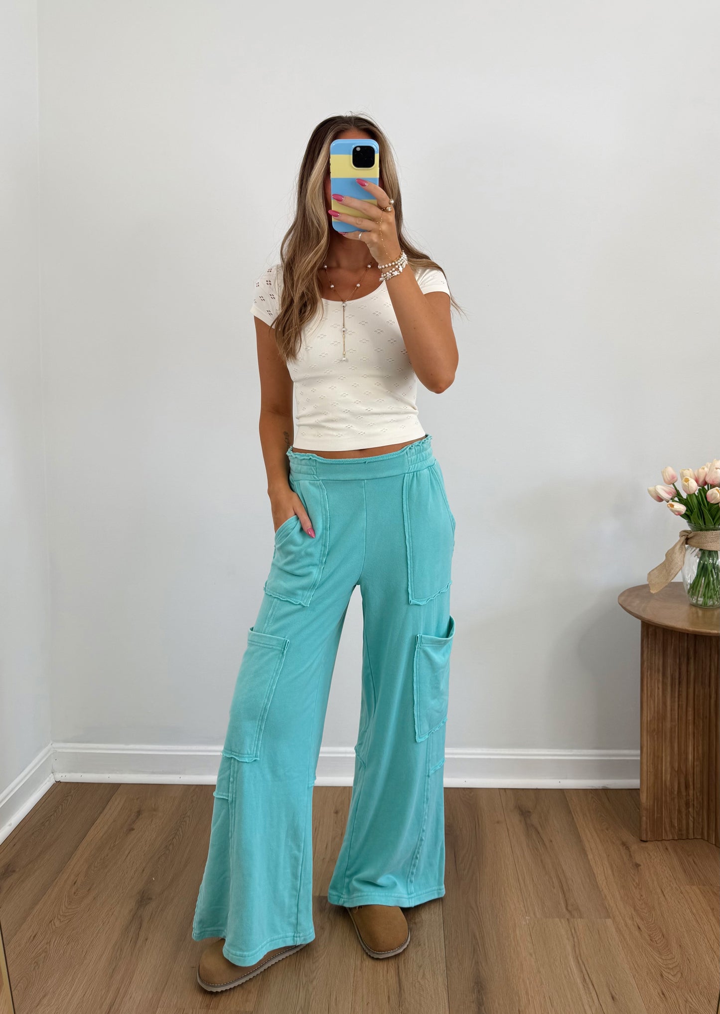 Summer Cargos (Cream & Turquoise)