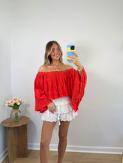 Free Spirit Off The Shoulder Top- Red