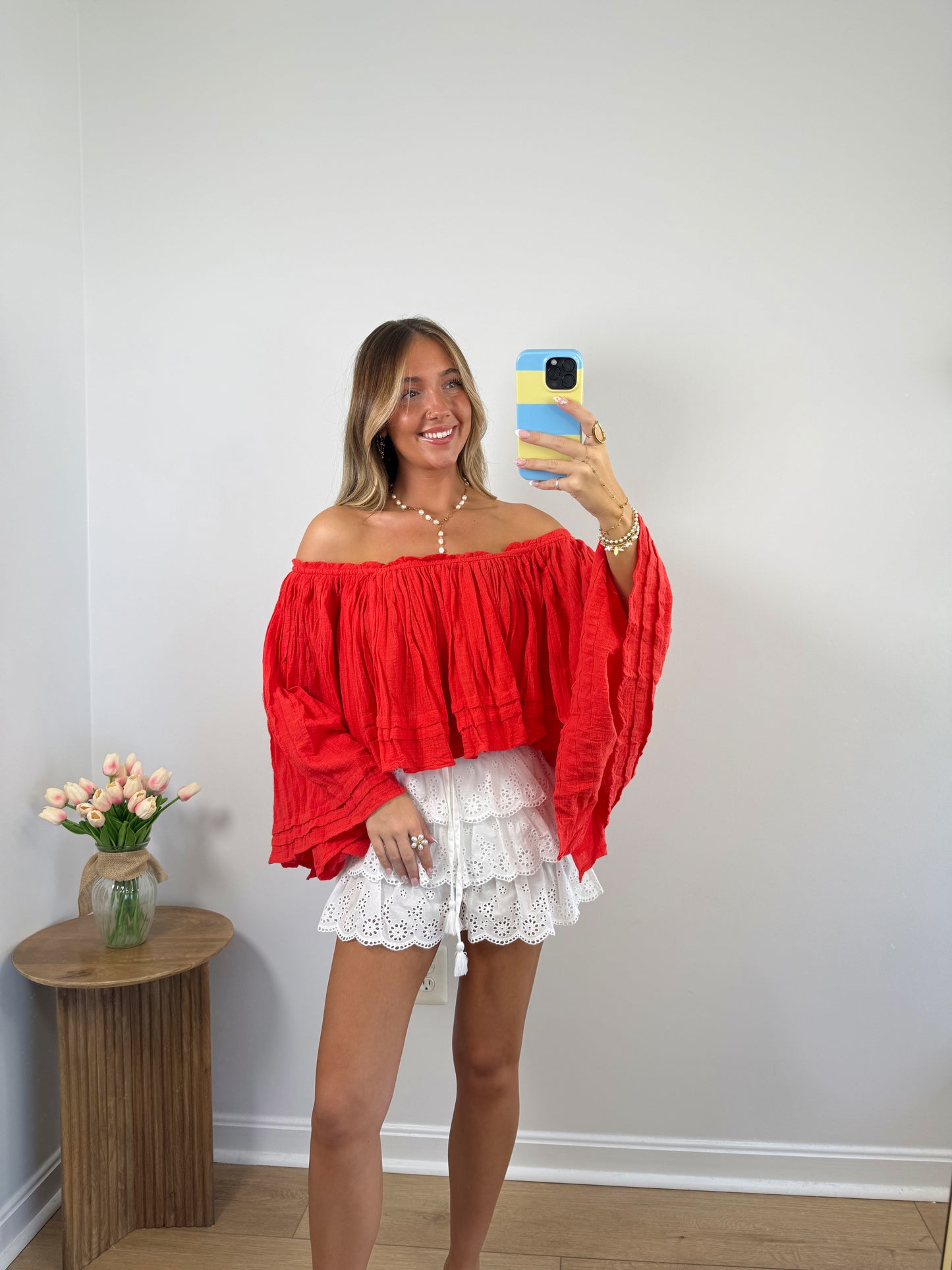 Free Spirit Off The Shoulder Top- Red