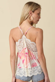 Lia Floral Lace Trim Cami Top