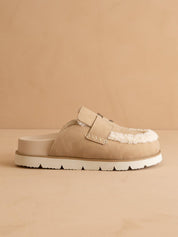 The Avalon Suede Shearling Cozy Loafer Mule (Khaki & Carmel)