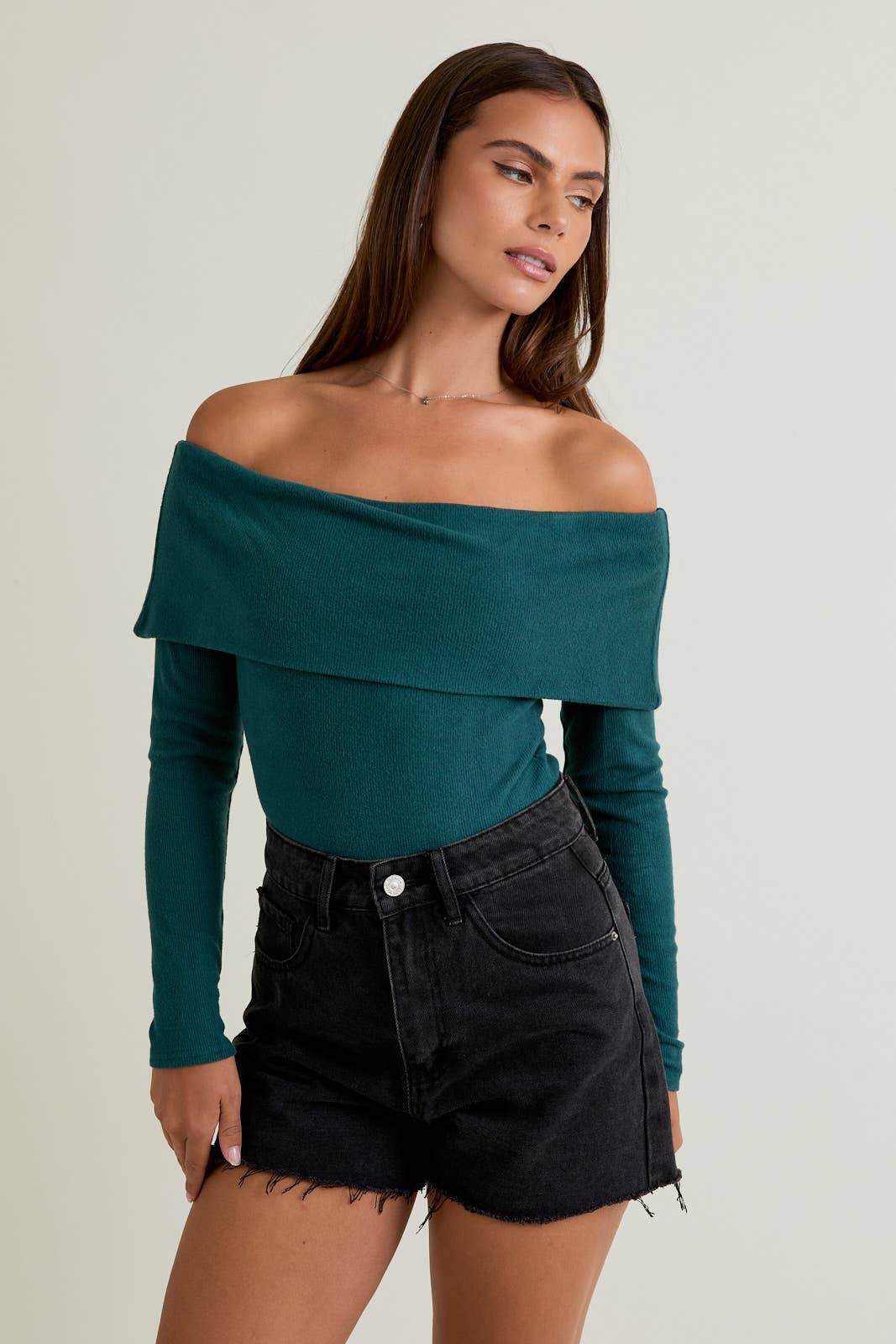 Classic Off The Shoulder Bodysuit (green & crimson)