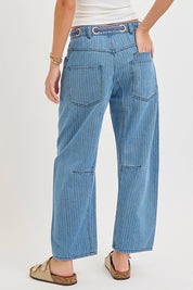 Striped Patch Barrel Jeans