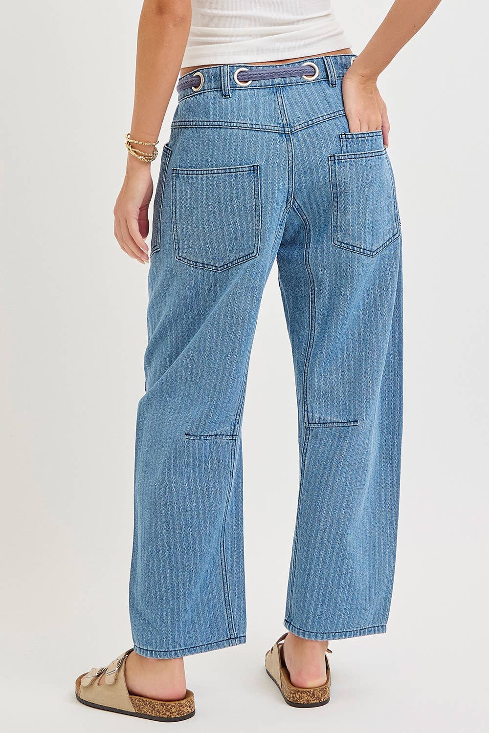 Striped Patch Barrel Jeans