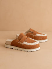 The Avalon Suede Shearling Cozy Loafer Mule (Khaki & Carmel)