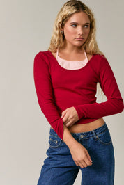 Long Sleeve Layered Halter Top