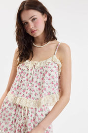 VIVID DITSY FLORAL WIDE LACE POINT CAMI CROP TOP