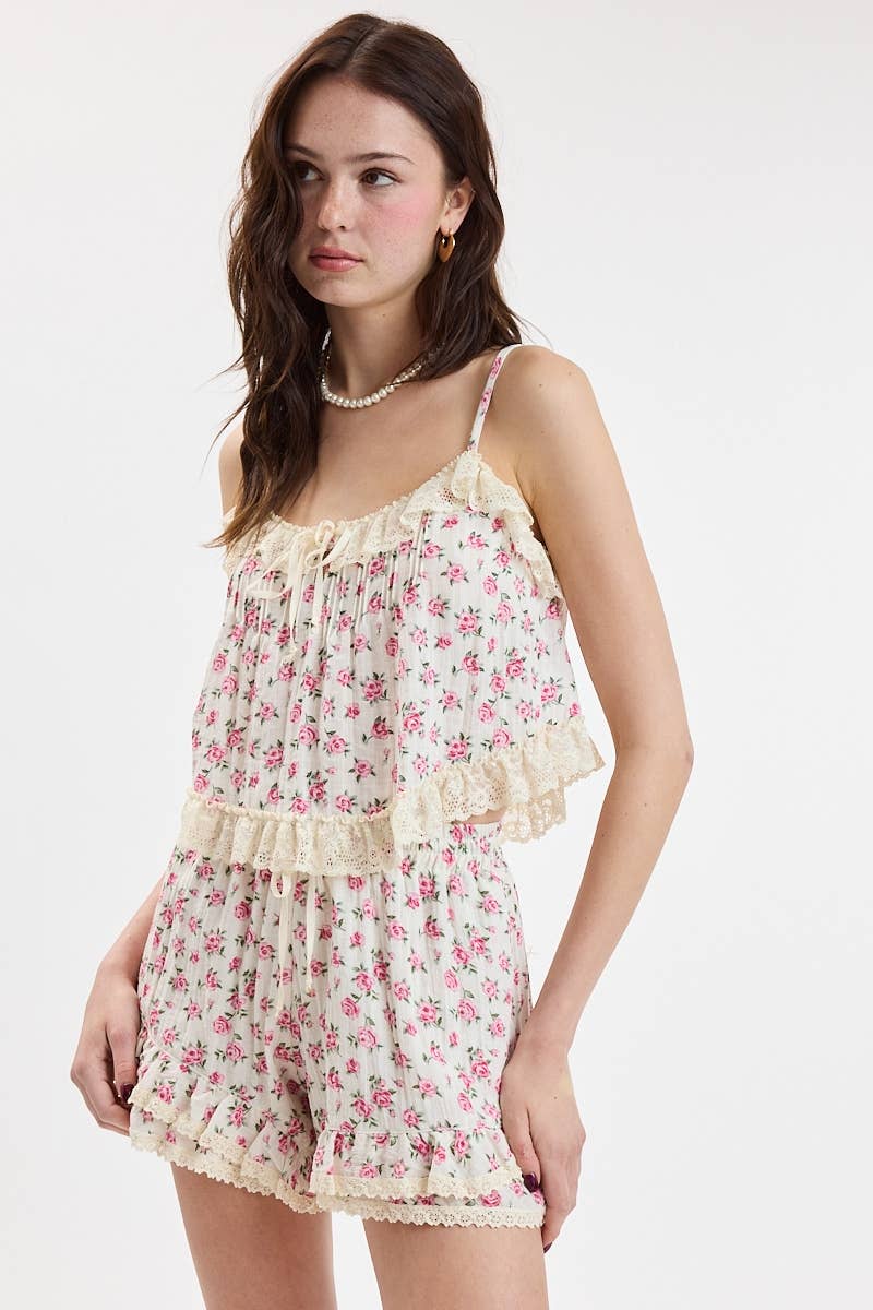 VIVID DITSY FLORAL DOUBLE LAYERED LACE SHORTS