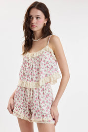 VIVID DITSY FLORAL DOUBLE LAYERED LACE SHORTS
