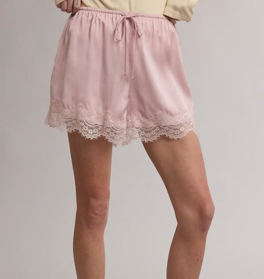 Lace Trim Shorts - Pink