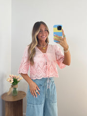 Posie Eyelet Tie Front Blouse