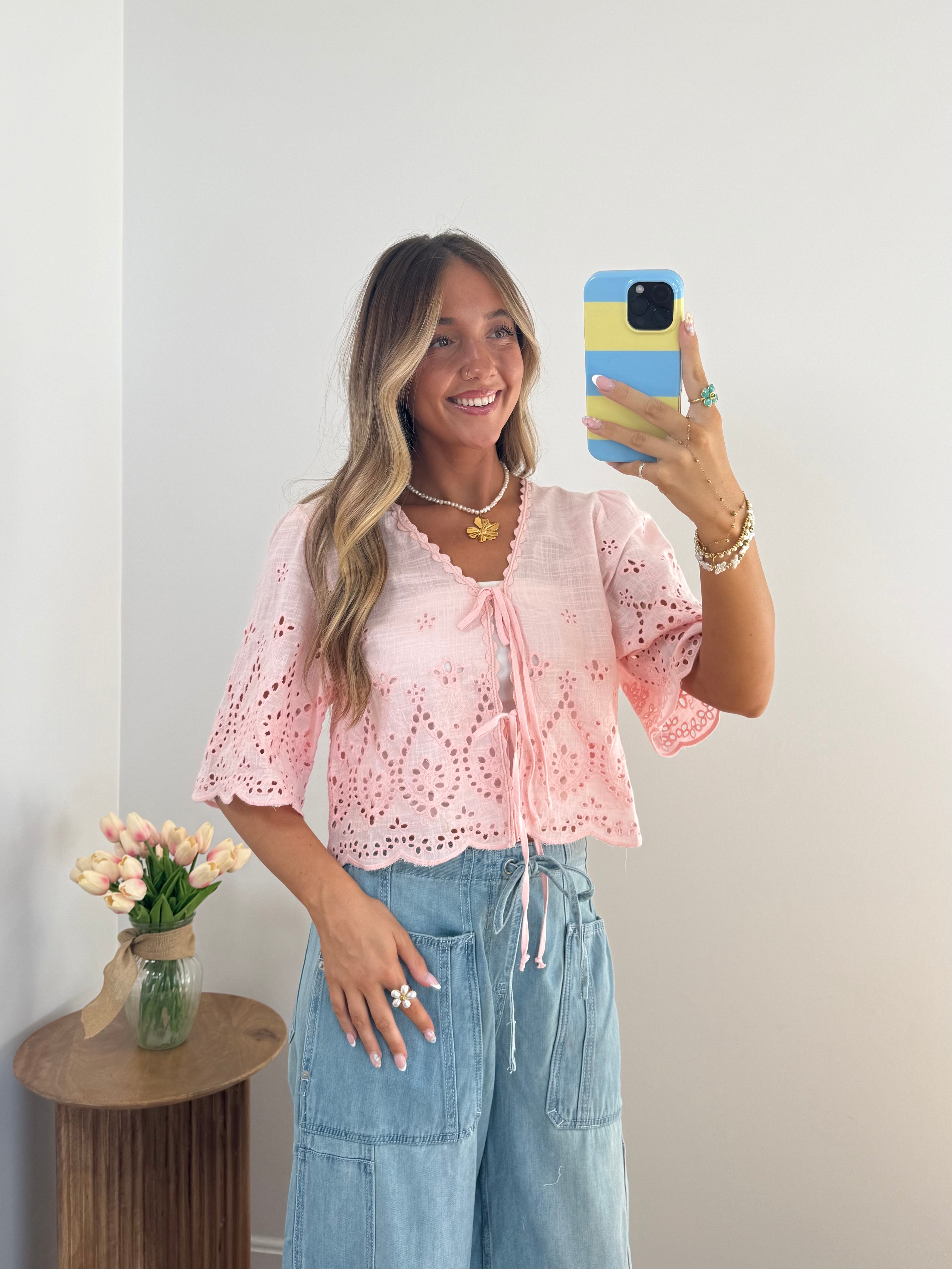Posie Eyelet Tie Front Blouse