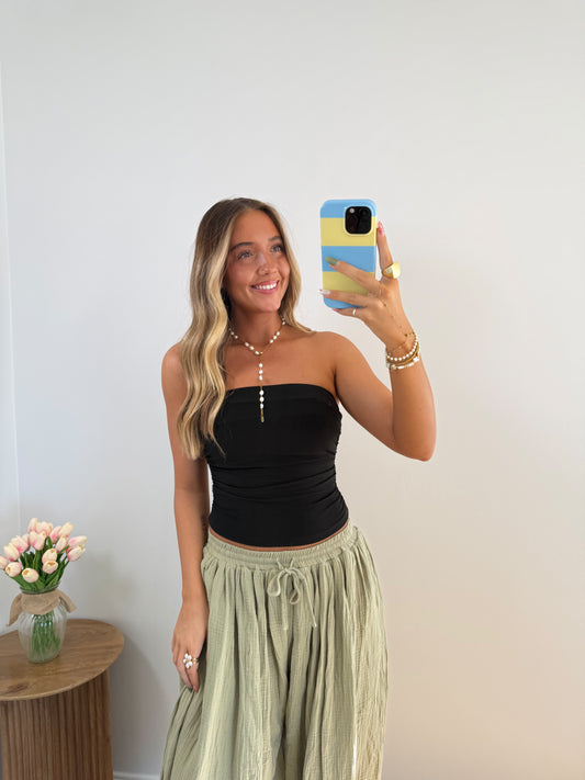 Ruched Tube Top- White & Black