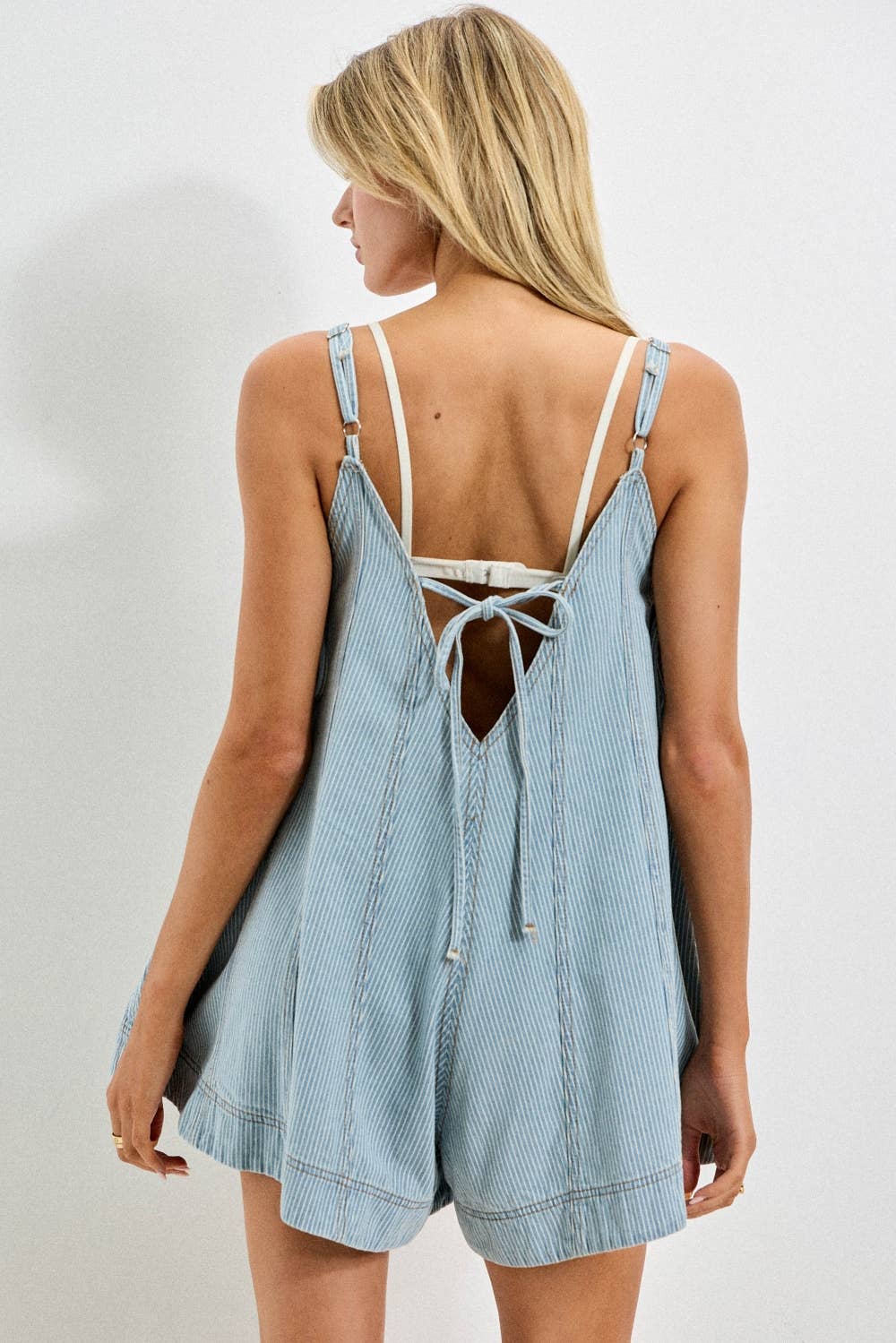 Stevie Striped Denim Flare Romper