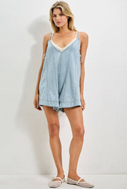 Stevie Striped Denim Flare Romper