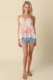 Lia Floral Lace Trim Cami Top