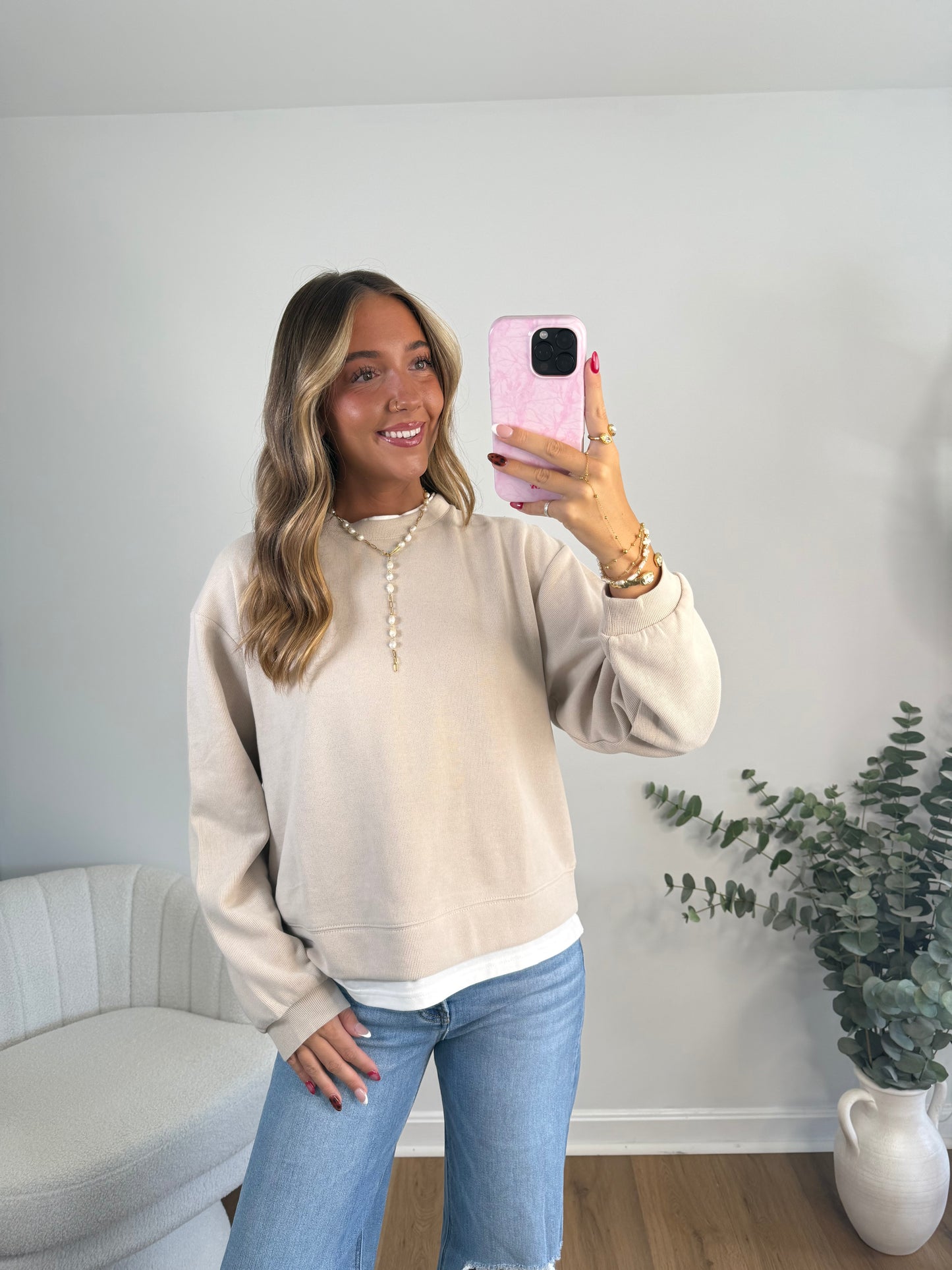 Take It Easy Layered Pullover (Grey, Navy & Clay)