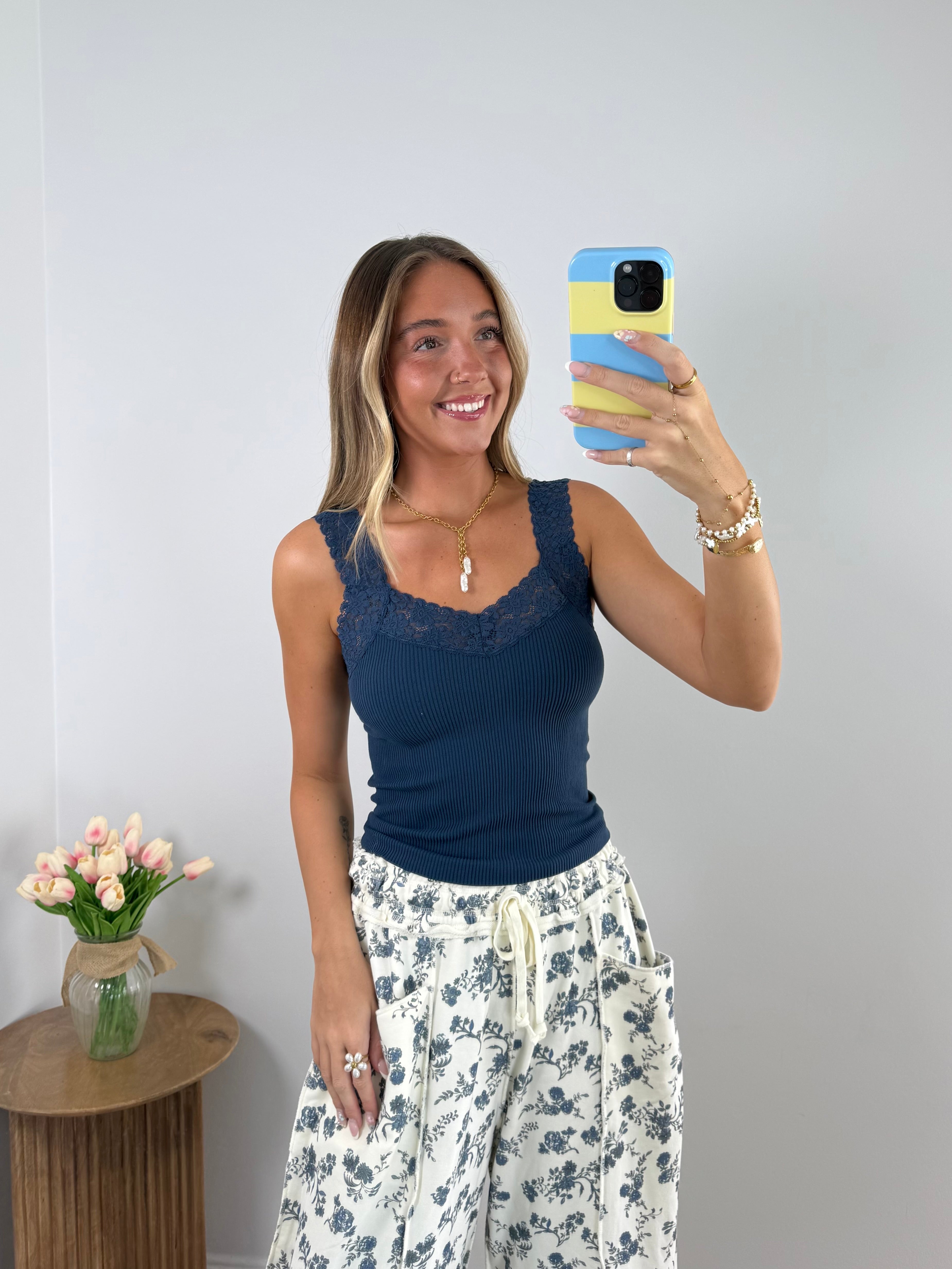 Navy Lace Tank