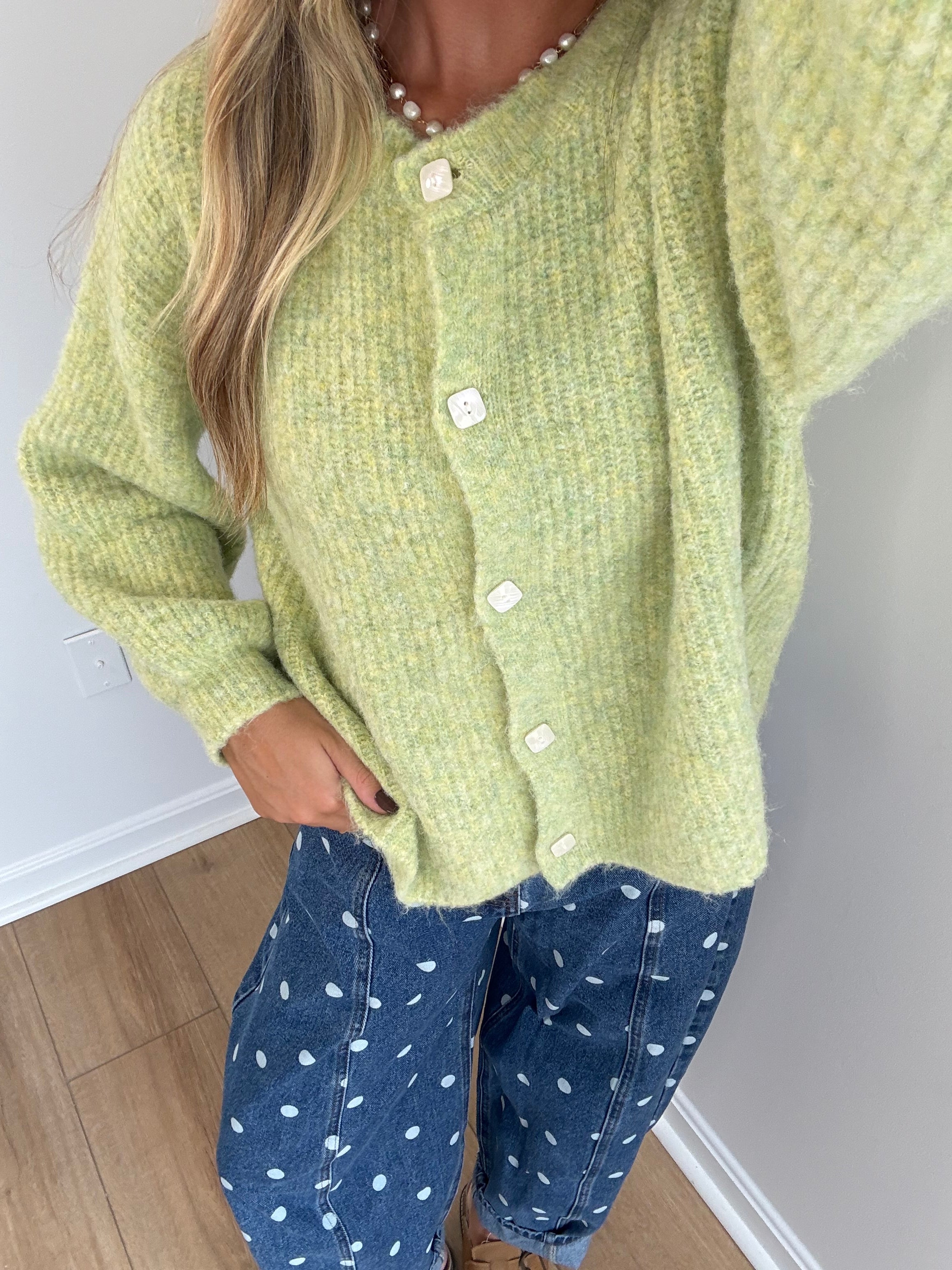 Wisteria Fuzzy Cardi - Lime