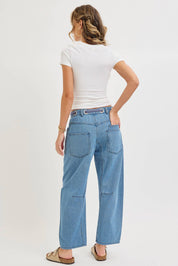Striped Patch Barrel Jeans