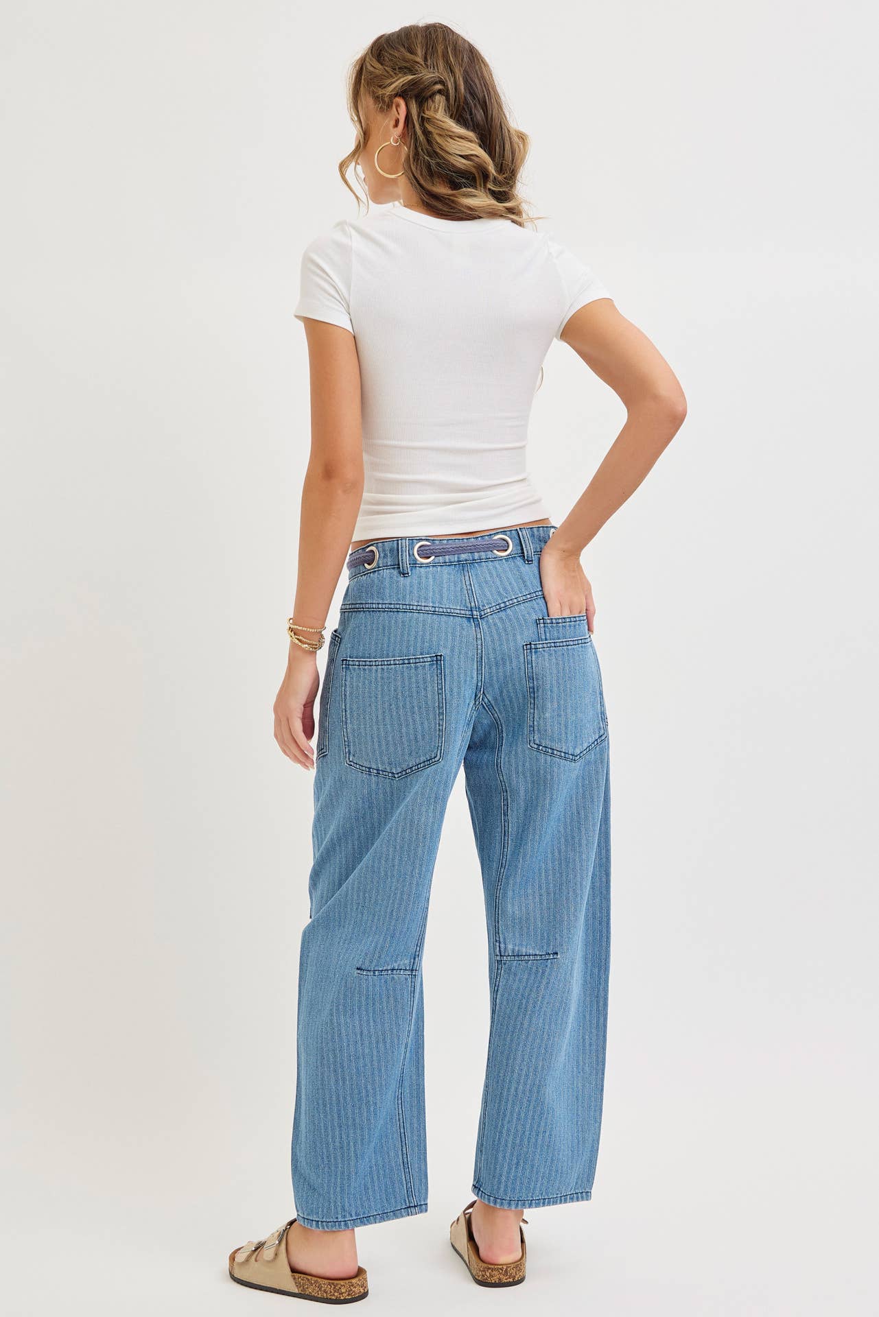 Striped Patch Barrel Jeans