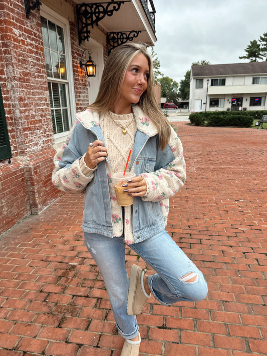 Vintage Bloom Denim/Sherpa Jacket