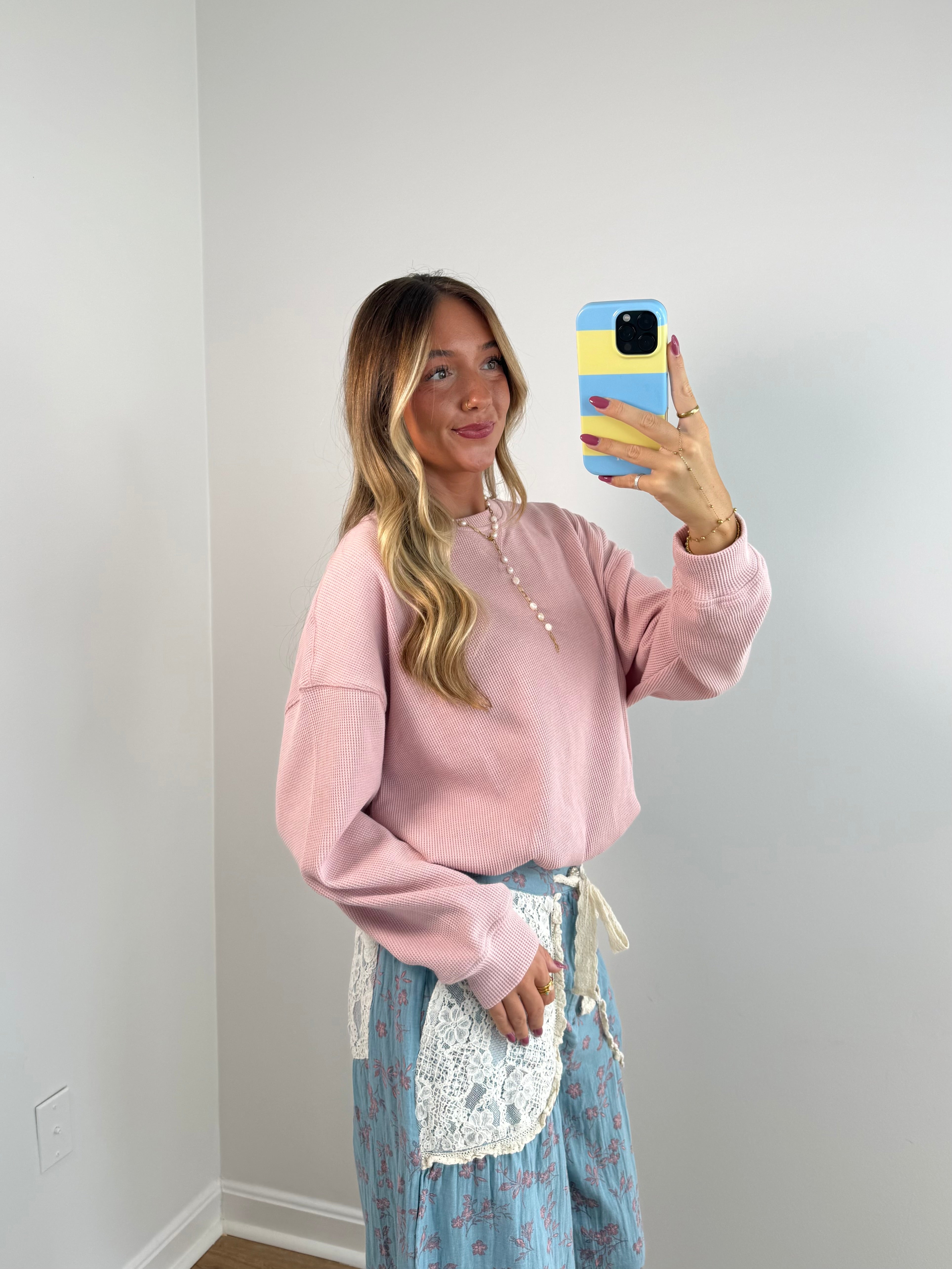 Rosewater Waffle Henley Top