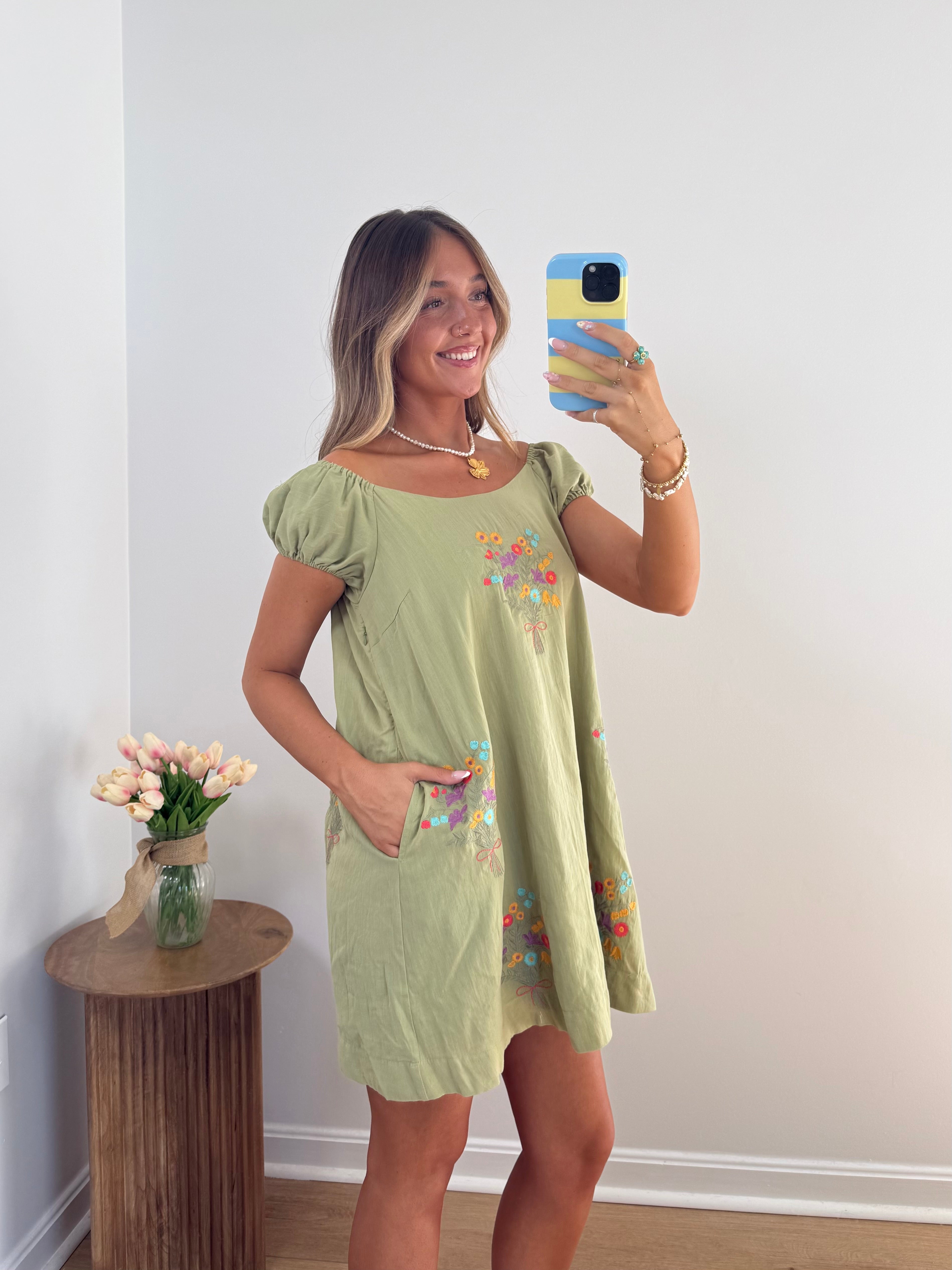 Fern Embroidered Mini Dress
