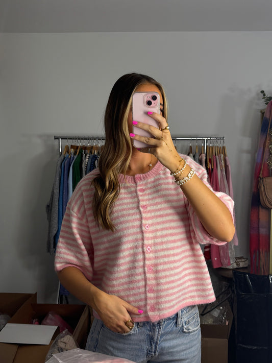 Claire Sweater Cardigan (pink stripe) PREORDER FEB 15