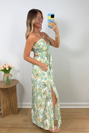 Sunny Bouquet Tie-Back Halter Maxi Dress
