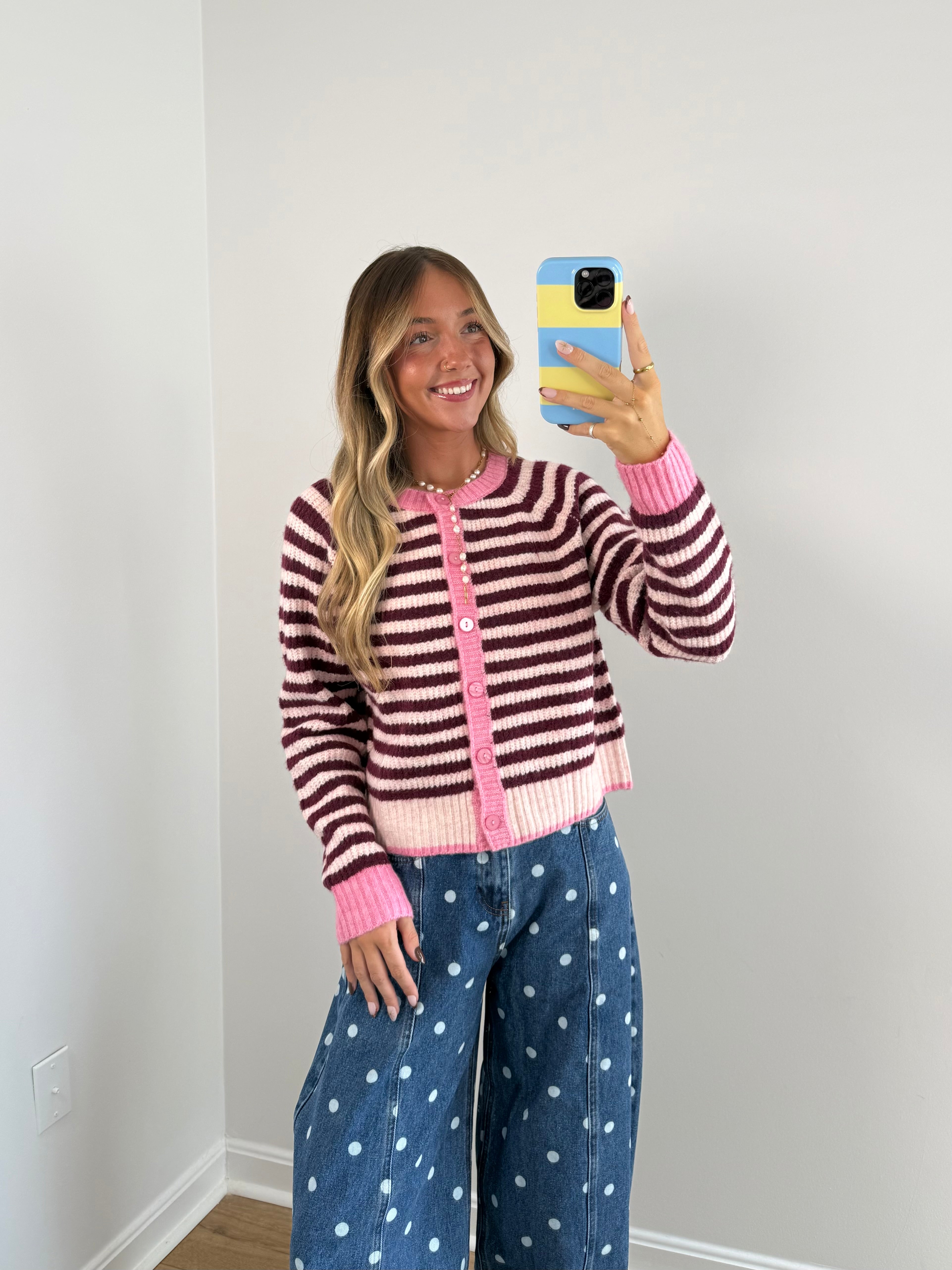 Ellie Striped Cardi - Pink