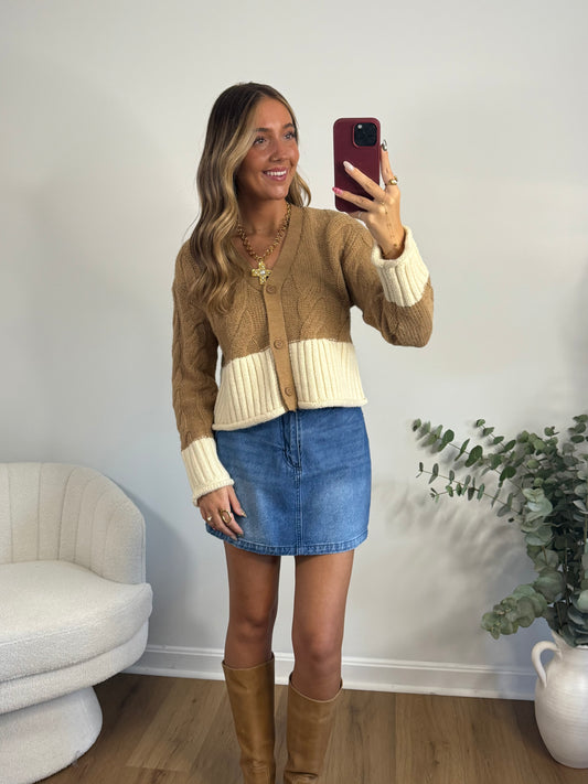 Caramel Color Block Cardigan Sweater