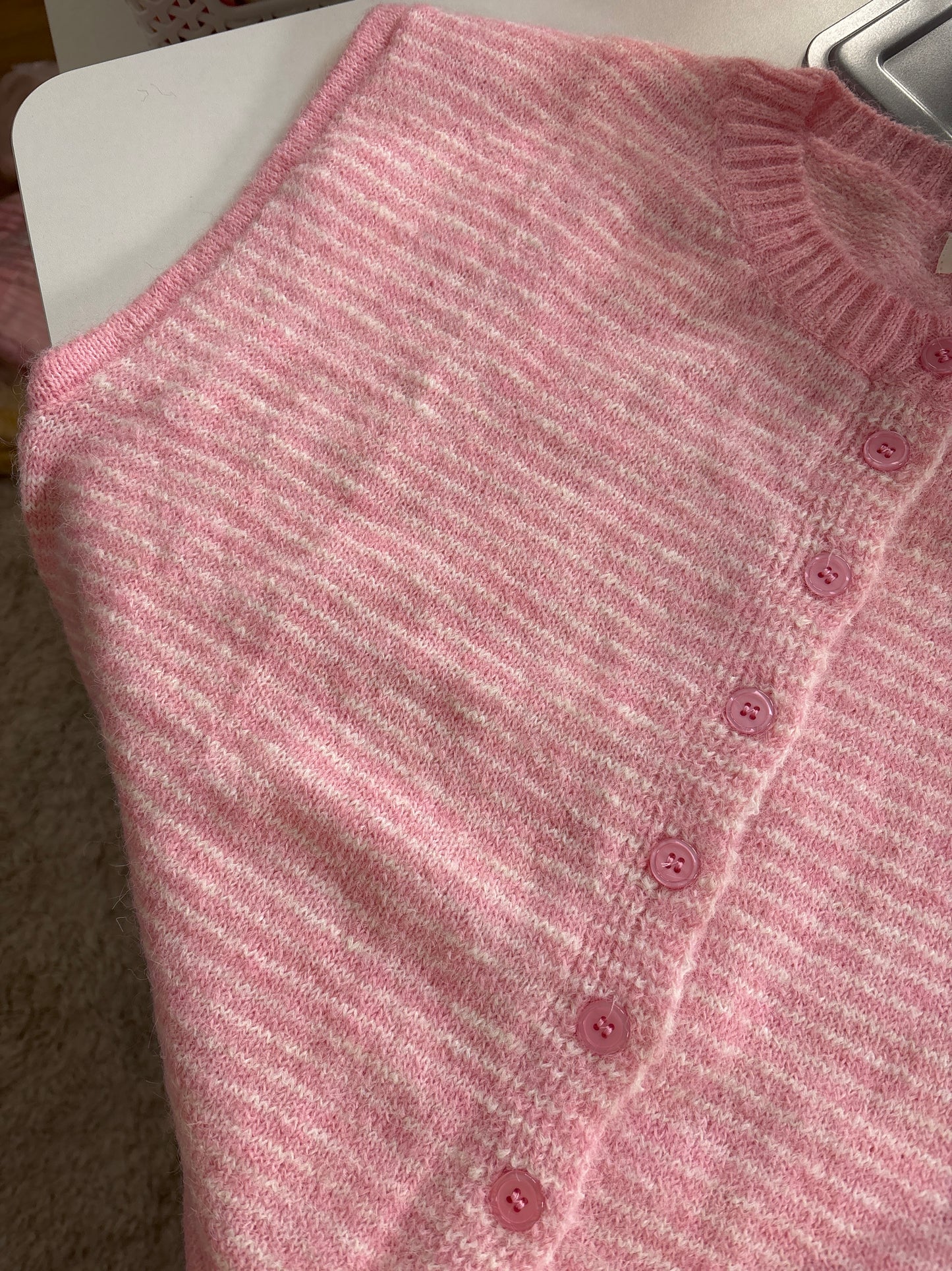 Soft Staple Striped Sleeveless Cardigan