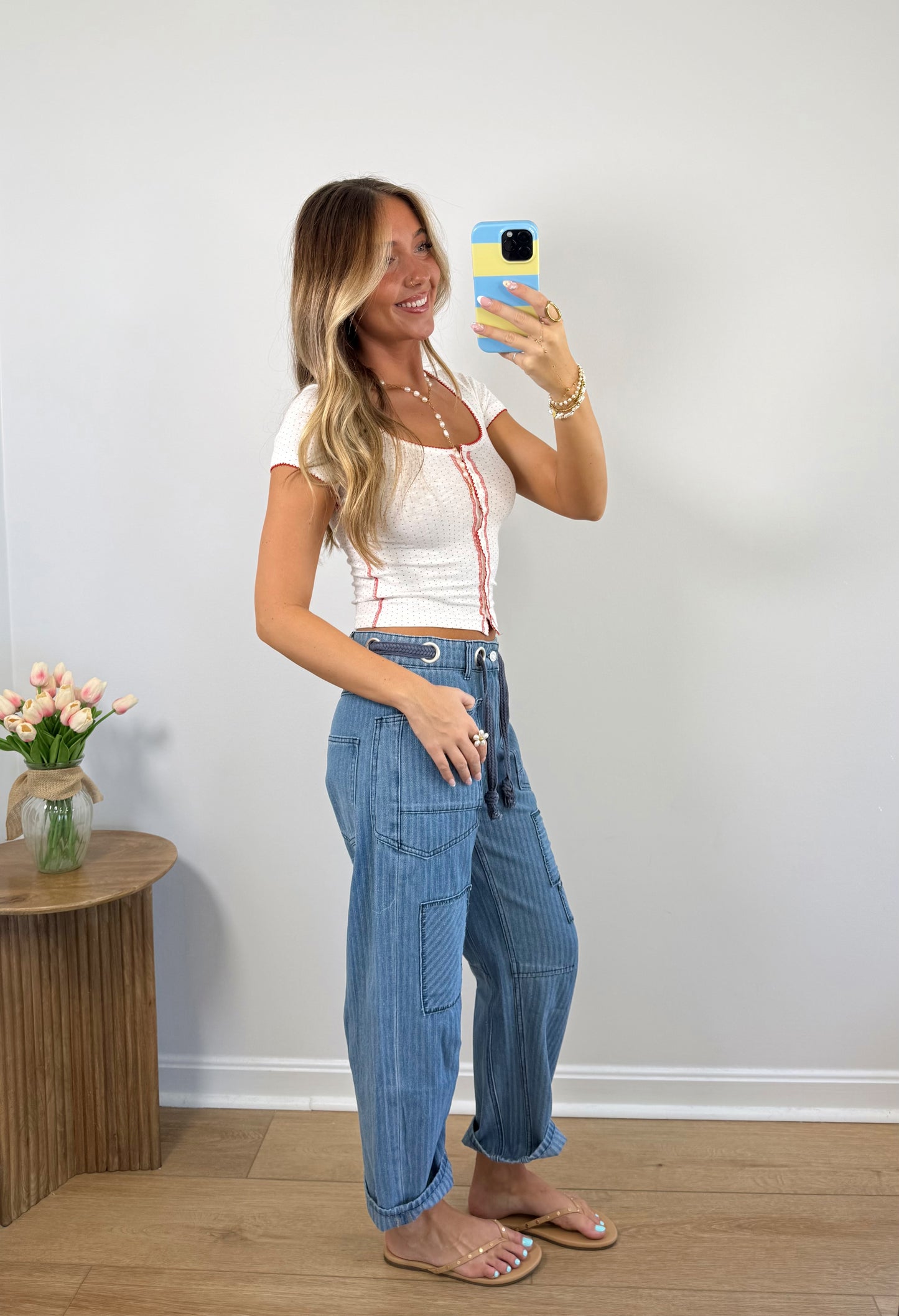 Striped Patch Barrel Jeans