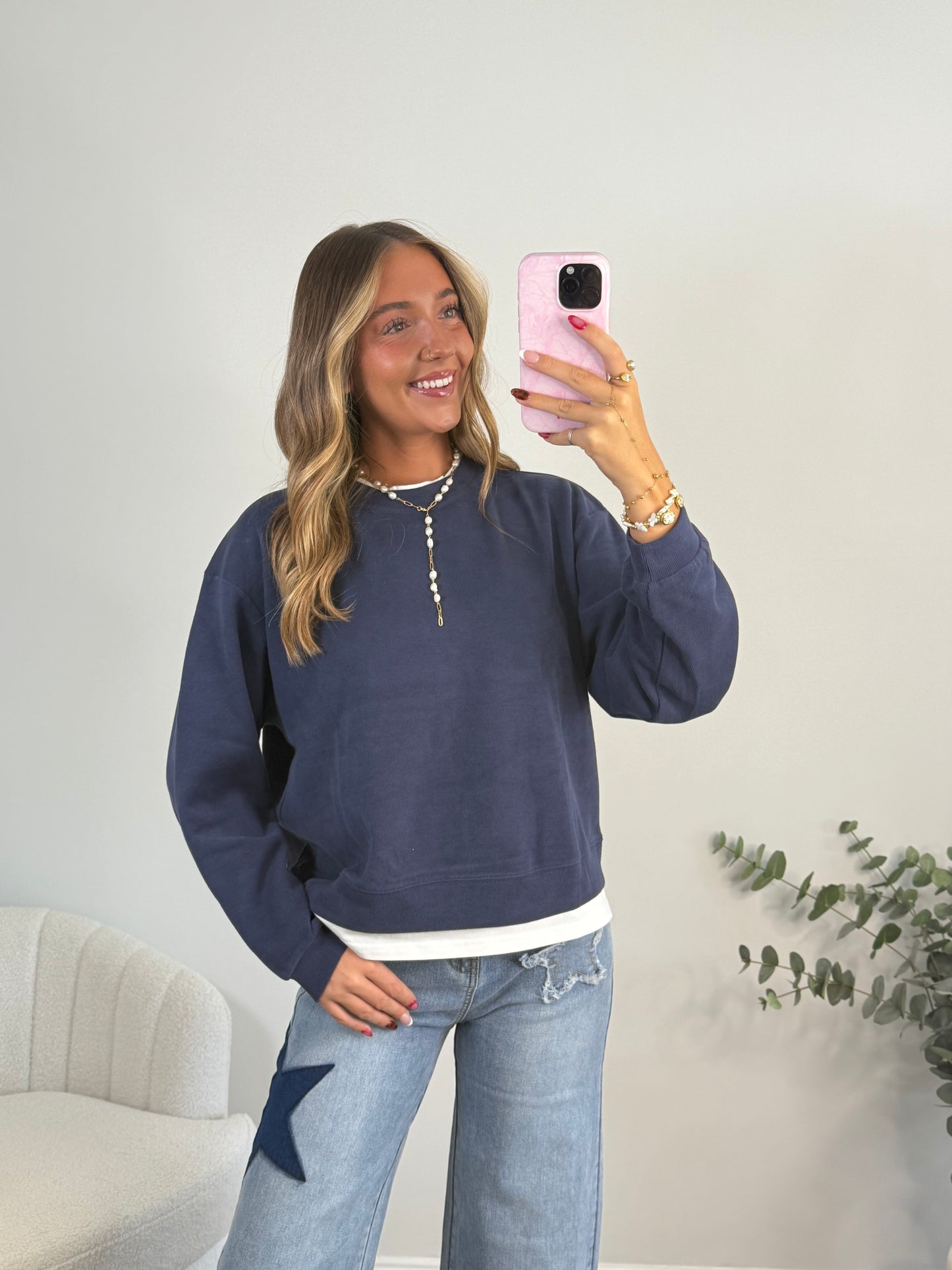 Take It Easy Layered Pullover (Grey, Navy & Clay)