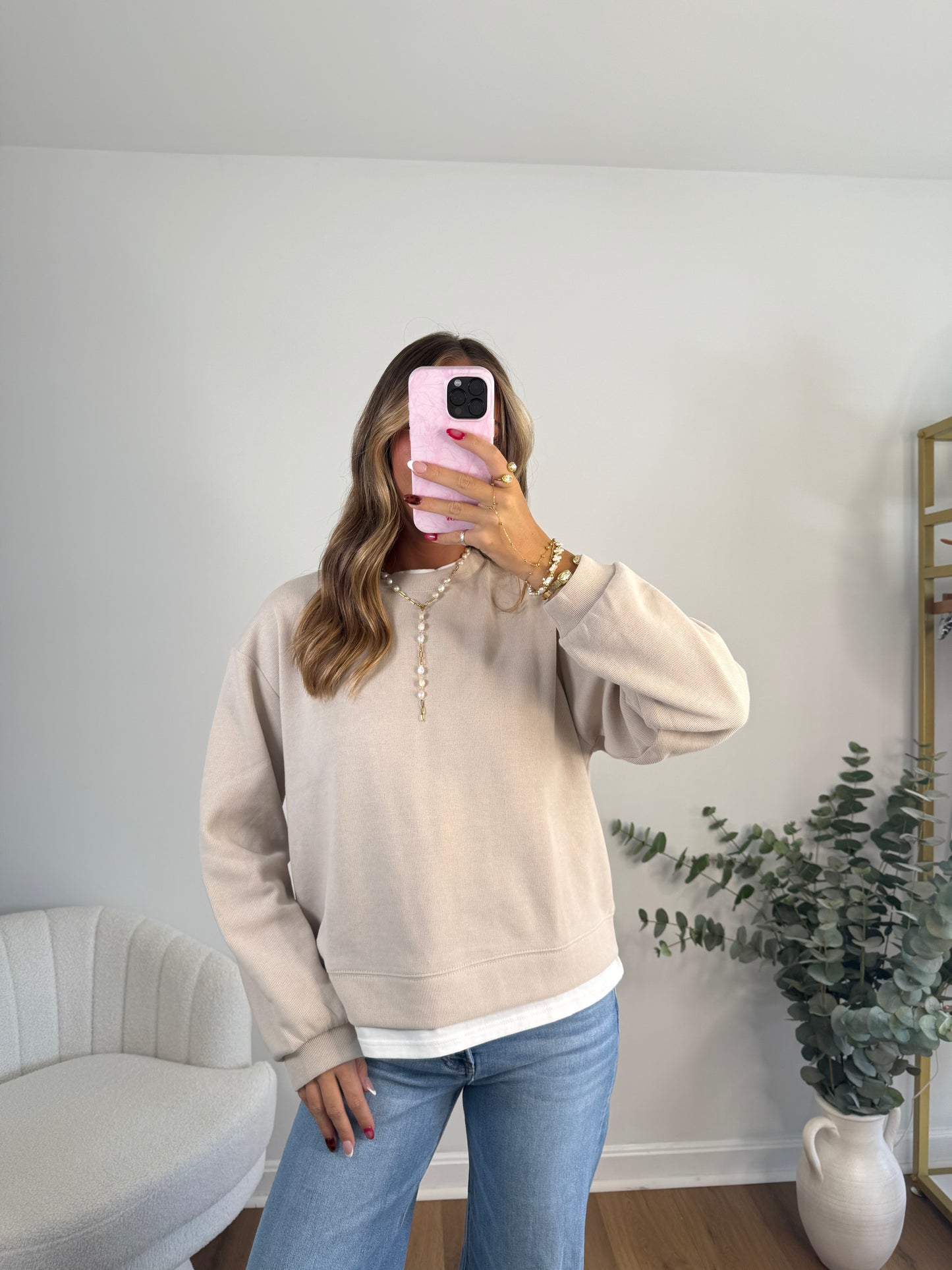 Take It Easy Layered Pullover (Grey, Navy & Clay)