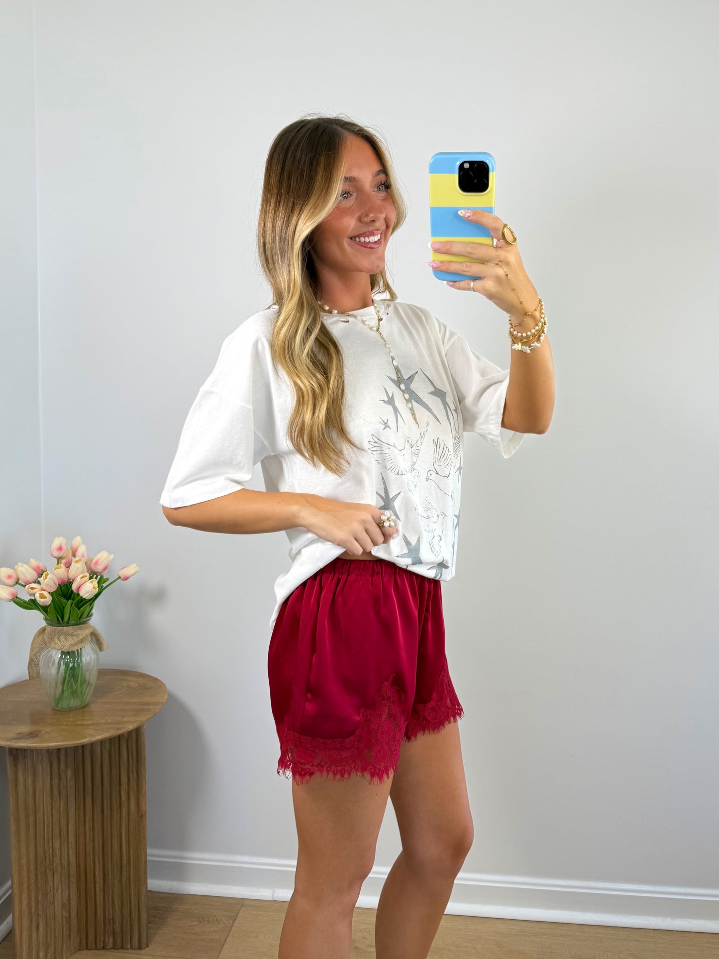 Silk Lace Shorts- Red