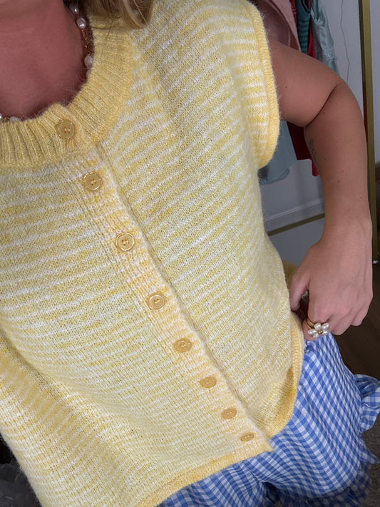 Soft Staple Striped Sleeveless Cardigan