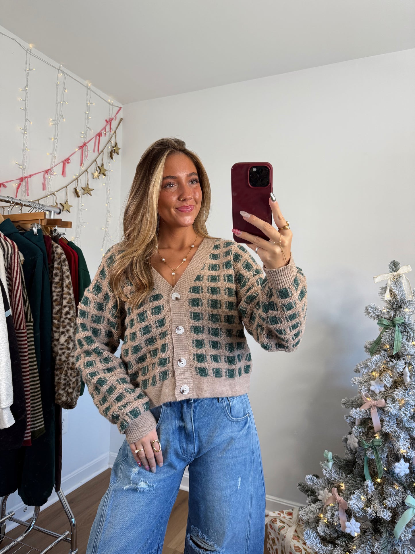 Jolly Checkered Sweater Cardigan