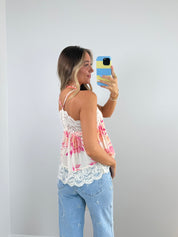 Lia Floral Lace Trim Cami Top