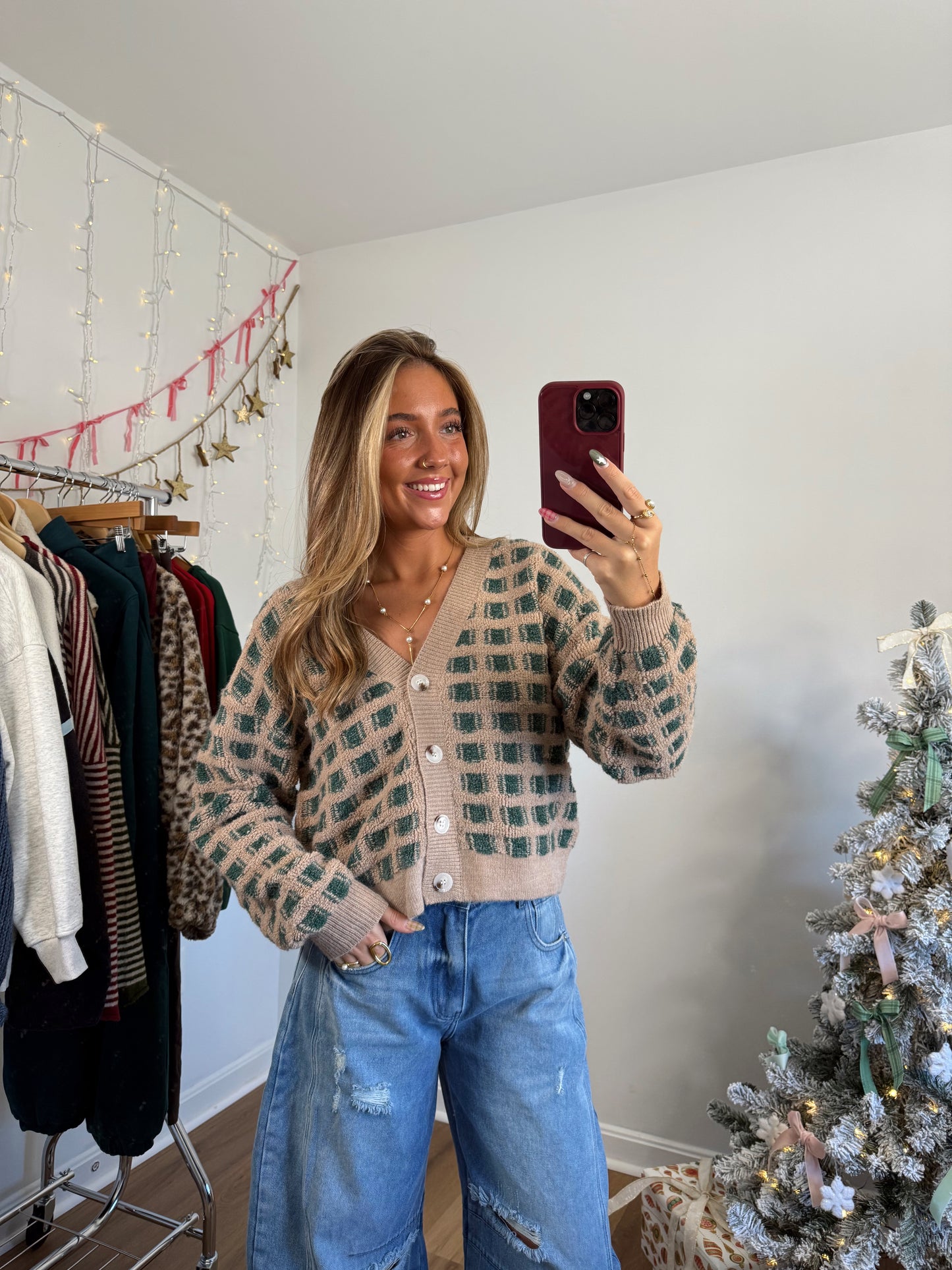 Jolly Checkered Sweater Cardigan