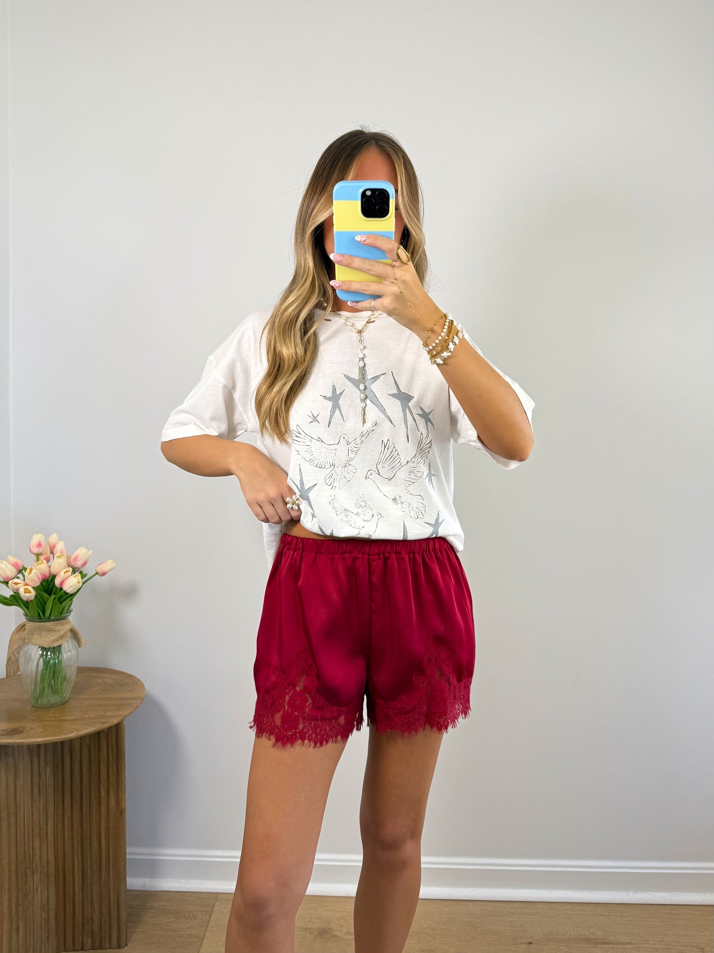 Silk Lace Shorts- Red