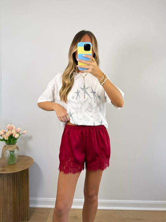 Silk Lace Shorts- Red