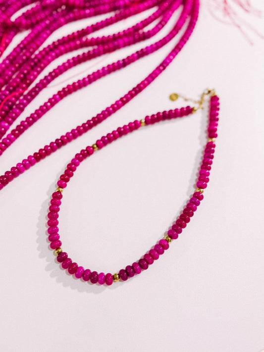 Whimsy Beaded Necklace- Hot Pink