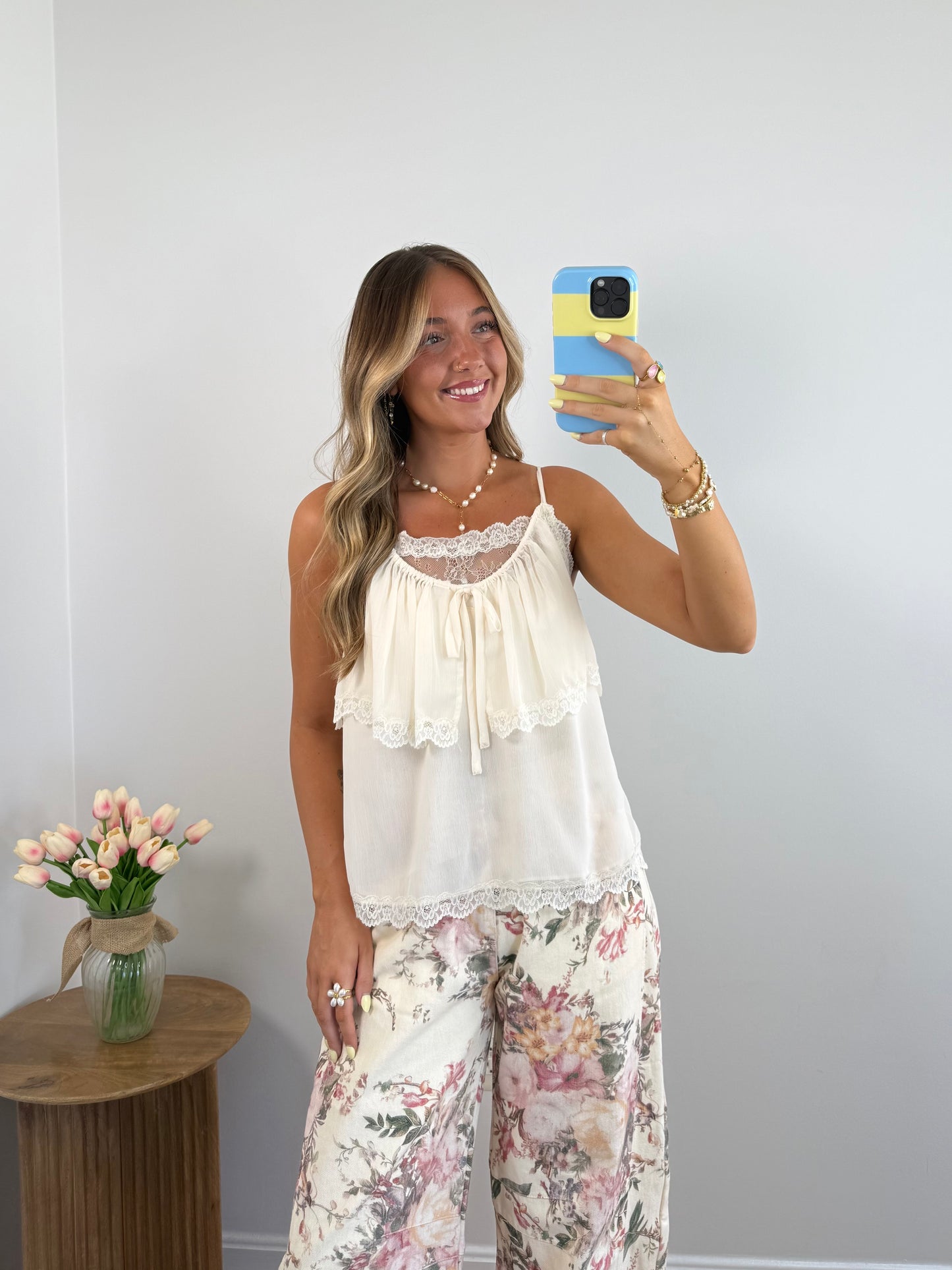 Layered Lace Tank- Mocha & Cream