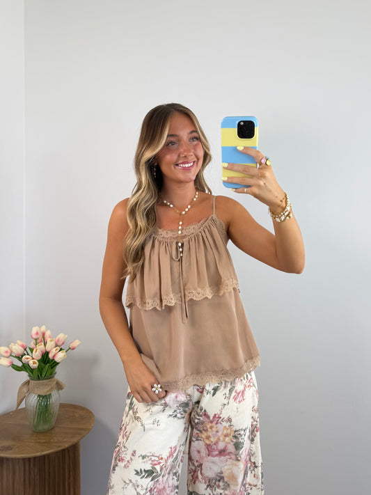Layered Lace Tank- Mocha & Cream
