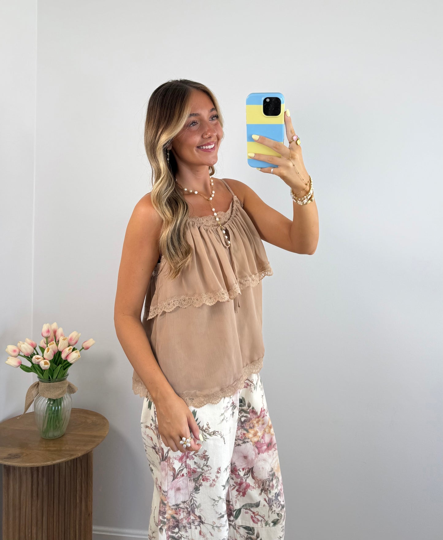 Layered Lace Tank- Mocha & Cream
