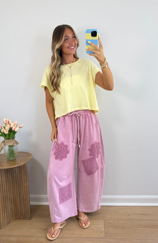 Crochet Barrel Lounge Pants- Pink
